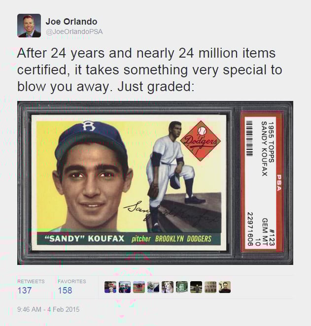 Sandy Koufax Rookie Card Graded PSA 10