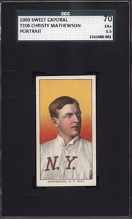 T206 Christy Mathewson Portrait New York SGC 70 Sweet Caporal Back Well Centered