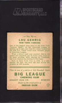 1933 Goudey #92 Lou Gehrig SGC 60