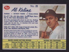 1962 Post Cereal Canadian #20 Al Kaline Tigers