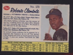 1962 Canadian Post Cereal Roberto Clemente Pirates
